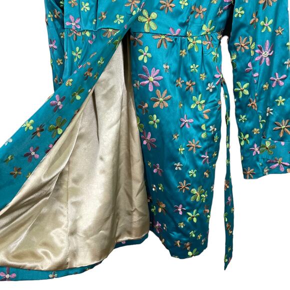 Vintage Y2K Rampage Embroidered Satin Belted Jacket Medium Blue Floral Hippie - Picture 5 of 8